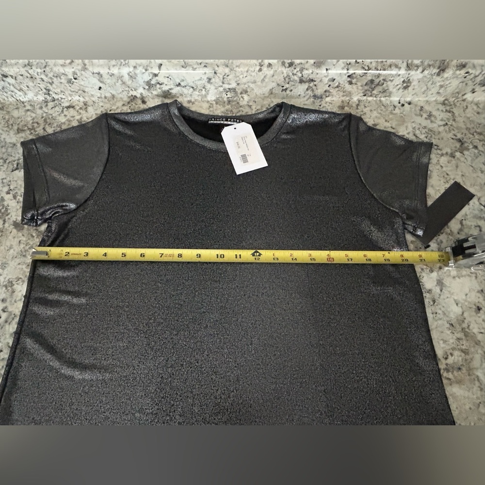NWT Prince Peter Collection Dk Gray Silver Metallic Short Sleeve Tee Top Size L - Picture 11 of 12